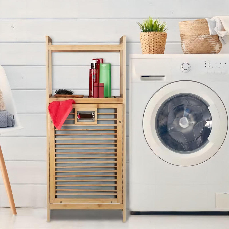 Nonari Bamboo Bathroom Shelf with Laundry Basket